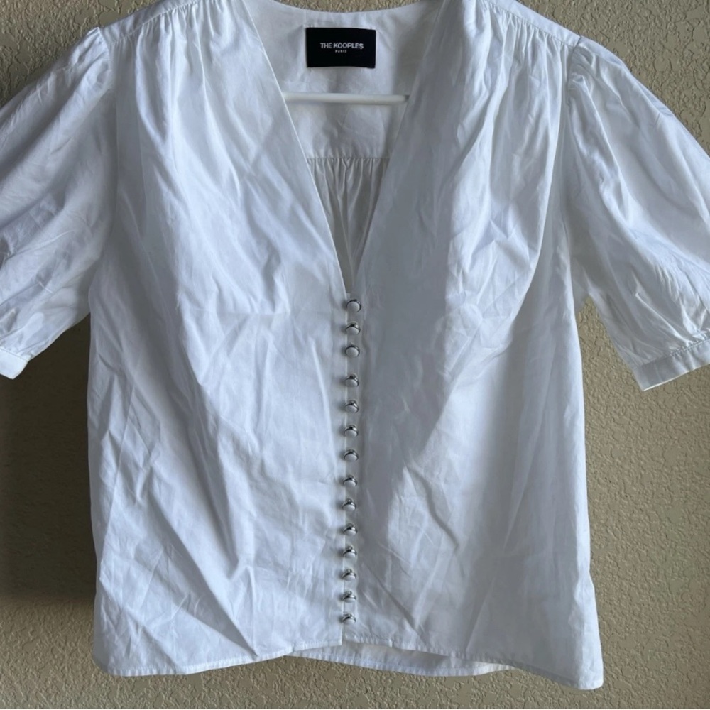 THE KOOPLES Paris White v-Neck Button Short-Sleeve Blouse Women’s 0